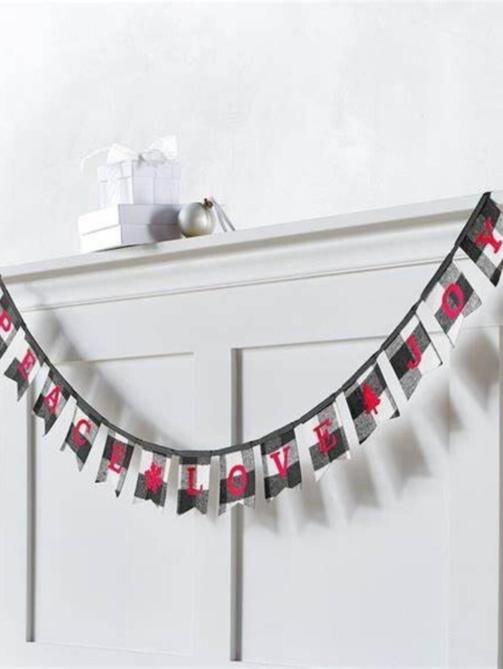 "Peace, Love, Joy" Plaid Garland, (CB11)